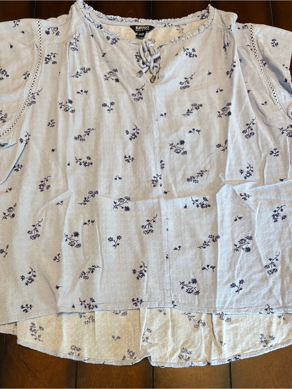 Buffalo David Bitton Light Blue Floral Tie-Detail Blouse